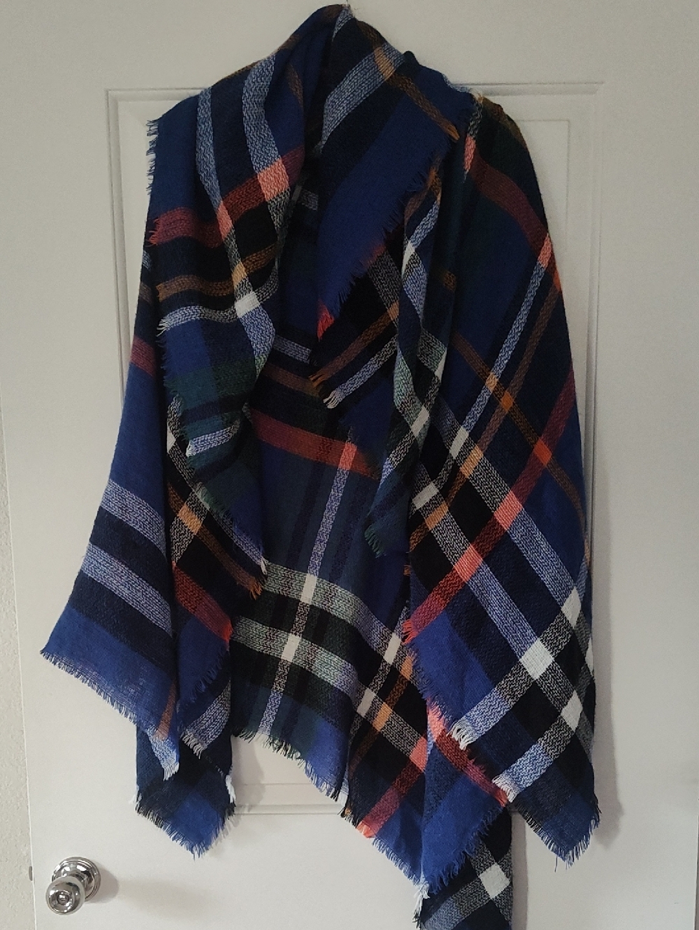 Cozy Plaid Blanket Shawl/Scarf in Navy and Multi